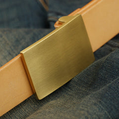 Brown Handmade Leather Belt Minimalist Mens Brass Leather Belt for Men