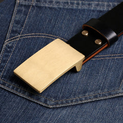 Brown Handmade Leather Belt Minimalist Mens Brass Leather Belt for Men
