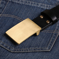 Beige Handmade Leather Belt Minimalist Mens Brass Leather Belt for Men