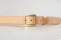 Beige Handmade Leather Belts Minimalist Mens Brass Beige Leather Belts for Men