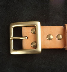 Beige Handmade Leather Belts Minimalist Mens Brass Beige Leather Belts for Men