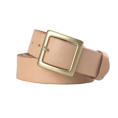 Beige Handmade Leather Belts Minimalist Mens Brass Beige Leather Belts for Men