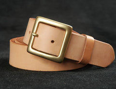 Beige Handmade Leather Belts Minimalist Mens Brass Beige Leather Belts for Men