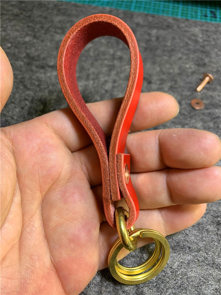 Beige Handmade Leather Brass Keyring Moto KeyChain Leather Keyring Key Holders Key Chain Key Ring for Men