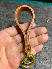 Beige Handmade Leather Brass Keyring Moto KeyChain Leather Keyring Key Holders Key Chain Key Ring for Men