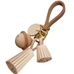 Beige Handmade Mens Leather Keyholders With Bell Tassel KeyChains Key Holders KeyRing for Men