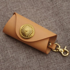 Beige Handmade Mens Leather Keyholders With Clip KeyChain Car Key Holder for Men