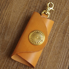 Beige Handmade Mens Leather Keyholders With Clip KeyChain Car Key Holder for Men