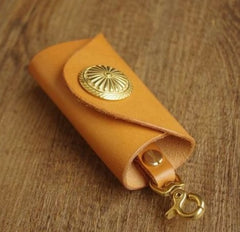 Beige Handmade Mens Leather Keyholders With Clip KeyChain Car Key Holder for Men