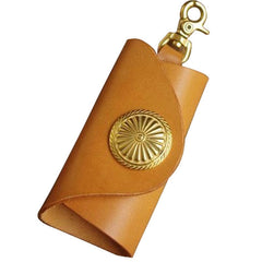 Coffee Handmade Mens Leather Keyholders With Clip KeyChain Car Key Holder for Men