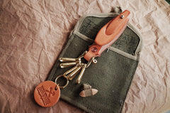 Beige Leather Keyrings With Belt Loop Handmade KeyChain Key Holder Key Chains Key Ring for Men