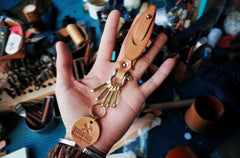 Beige Leather Keyring With Belt Loop Handmade KeyChains Key Holders Key Chain Key Ring for Men