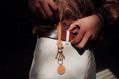 Beige Leather Keyrings With Belt Loop Handmade KeyChain Key Holder Key Chains Key Ring for Men