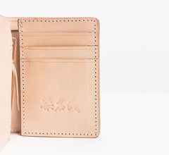 Beige Leather Mens Vertical billfold Wallet Front Pocket Wallet Bifold Handmade Small Wallets For Men