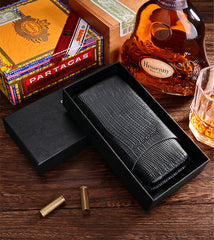 Best Black Leather Mens 3pcs Cigar Case With Cutter Top Leather Cigar Case for Men