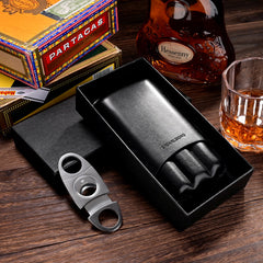 Best Brown Leather Mens 3pcs Cigar Case With Cutter Cool Leather Cigar Cases for Men