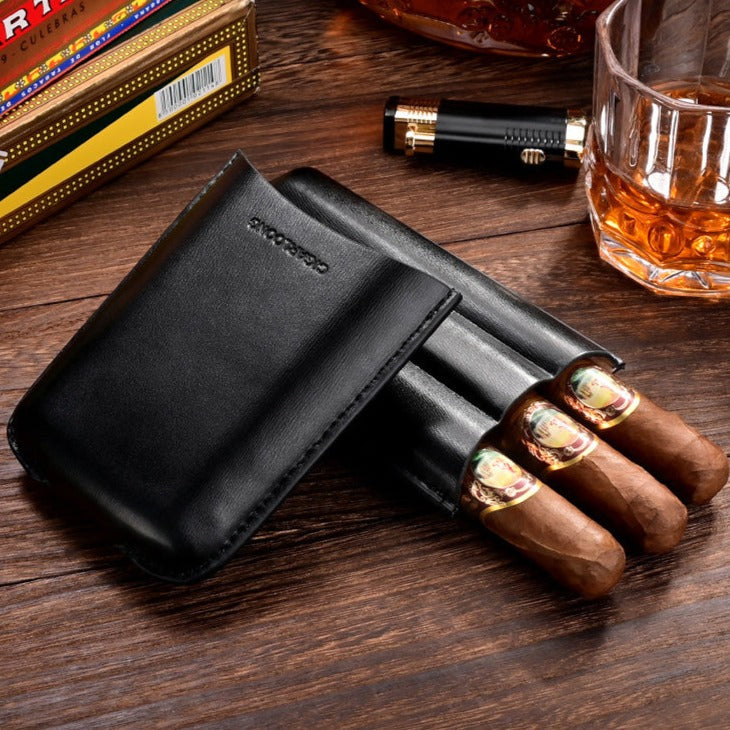 Best Brown Leather Mens 3pcs Cigar Case With Cutter Cool Leather Cigar Cases for Men