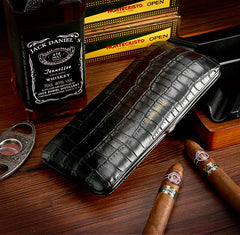 Best Leather&Cedar Mens 3pcs Cigar Cases Alligator Pattern Leather Cigar Cases for Men