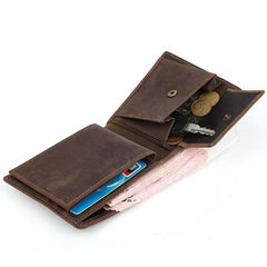 Vintage Bifold Leather Mens Wallet Small Wallet Front Pocket Wallets for Men