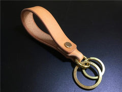 Beige Leather Brass Keyring Moto KeyChain Biker Leather Keyring Moto Cross Key Holders Key Chain Key Ring for Men