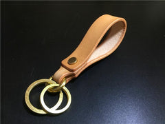 Beige Leather Brass Keyring Moto KeyChain Biker Leather Keyring Moto Cross Key Holders Key Chain Key Ring for Men