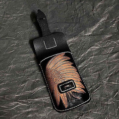 Black Badass Mens Indian Tooled Leather Waist Bag Side Bag Coffee Belt Pouch Belt Bag for Men
