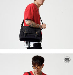 Black Canvas Leather Mens Side Bags Messenger Bags Dark Coffee Canvas Courier Bag for Men