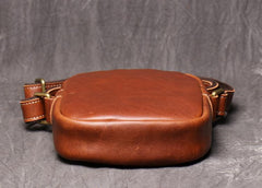 Black Leather Small Zipper Messenger Bag Vertical Side Bag Brown Courier Bag For Men