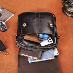 Black Leather Mens Small Vertical Messenger Bag Vertical Black Side Bags Small Handbag For Men