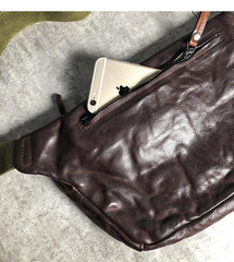 Black Cool Leather Men Fanny Pack Coffee Waist Bag Hip Pack Chest Bag Belt Bag Bumbag for Men