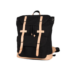 Black Fashion Canvas Leather Mens Laptop Backpack Navy Blue College Backpack Travel Backpack for Men