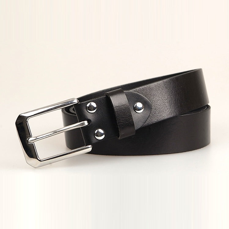 Black Handmade Leather Belt Minimalist Mens Silver Black Leather Belt for Men
