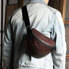 Black Handmade Leather Men Fanny Pack Small Waist Bag Hip Pack Coffee Belt Bag Bumbag for Men