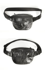 Black Handmade Leather Men Fanny Pack Small Waist Bag Hip Pack Coffee Belt Bag Bumbag for Men