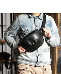 Black Handmade Leather Men Fanny Pack Small Waist Bag Hip Pack Coffee Belt Bag Bumbag for Men