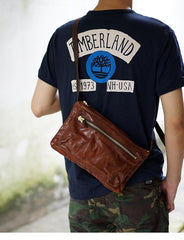 Cool Black Wrinkled Leather Men Postman Bag Side Bag Coffee Messenger Bag Courier Bag For Men