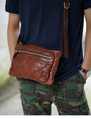 Cool Black Wrinkled Leather Men Postman Bag Side Bag Coffee Messenger Bag Courier Bag For Men
