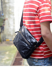 Handmade Black Wrinkled Leather Men Postman Bag Coffee Cool Courier Bag Messenger Bag One Shoulder Backpack For Men