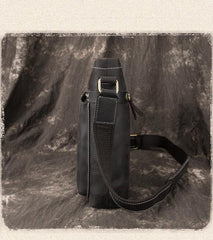 Black LEATHER MEN'S Small Side bag Vertical MESSENGER BAG Courier Shoulder Bag FOR MEN