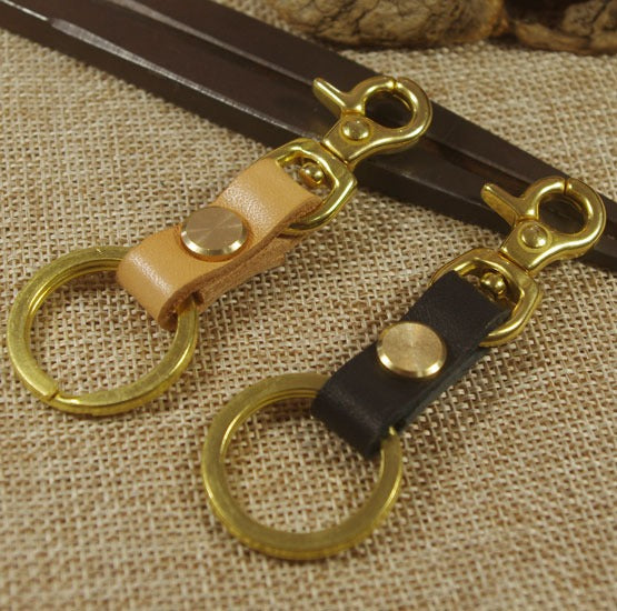 Black Leather Brass Keychain Key Holders Handmade Leather Brass Key Ring for Men