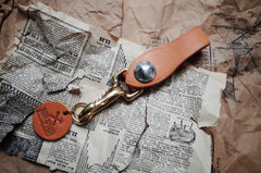 Beige Leather Keychain With Belt Loop Handmade KeyChains Key Holders Key Chain Key Ring for Men