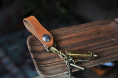 Beige Leather Keychain With Belt Loop Handmade KeyChains Key Holders Key Chain Key Ring for Men