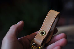 Beige Leather Keychain With Belt Loop Handmade KeyChains Key Holders Key Chain Key Ring for Men