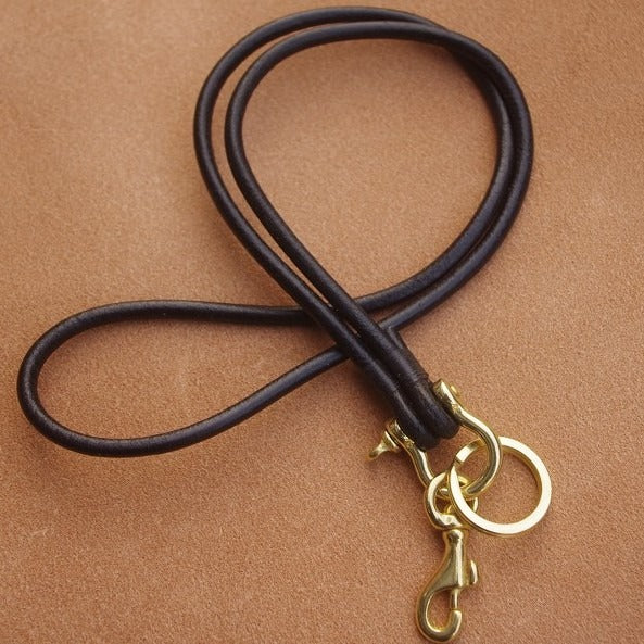 Black Leather Lanyard for ID Badge Holders Handmade Neck Strap For Cell Phone Card Holder for Men