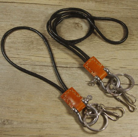 Black Leather Lanyard for ID Badge Holders Keychain Handmade Neck Strap For Cell Phone for Men