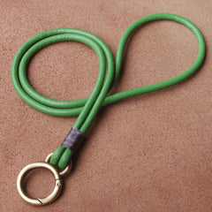 Green Leather Lanyards for Id Badge Handmade Leather Keychain Key Ring for Women
