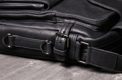 Black Leather Mens Laptop Work Bag Handbag Vertical Briefcase Shoulder Bags Black Business Bags For Men