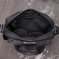 Black Leather Mens Laptop Work Bag Handbag Vertical Briefcase Shoulder Bags Black Business Bags For Men