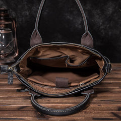 Black Leather Mens Vertical Work Bag Handbag Vertical Black Small Briefcase Shoulder Bag For Men