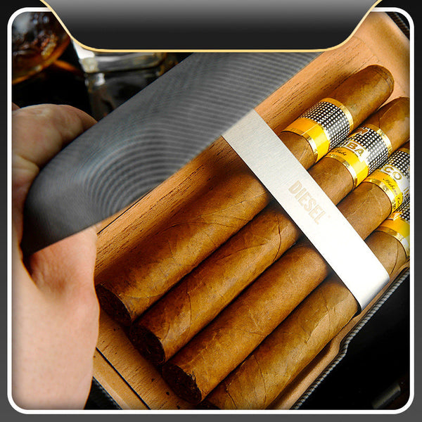 Gray Leather&Cedar Mens 4pcs Cigar Cases Leather Cigar Case for Men